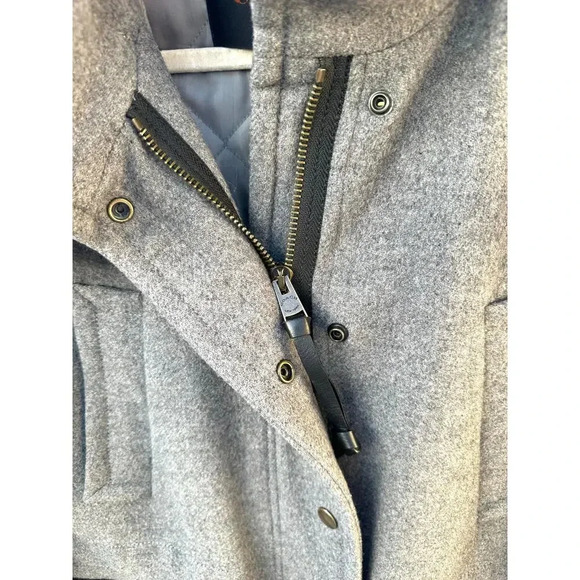 Coach Women’s Granite Gray Wool Coat Jacket With Hoodie And Leather Trims Size M - Picture 9 of 17